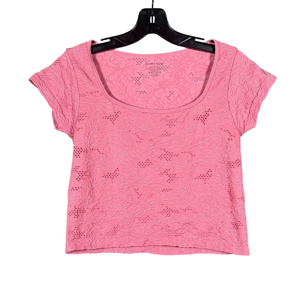 Frankee & Skylarr Floral Jacquard Pointelle Crop Top Pink Womens SM